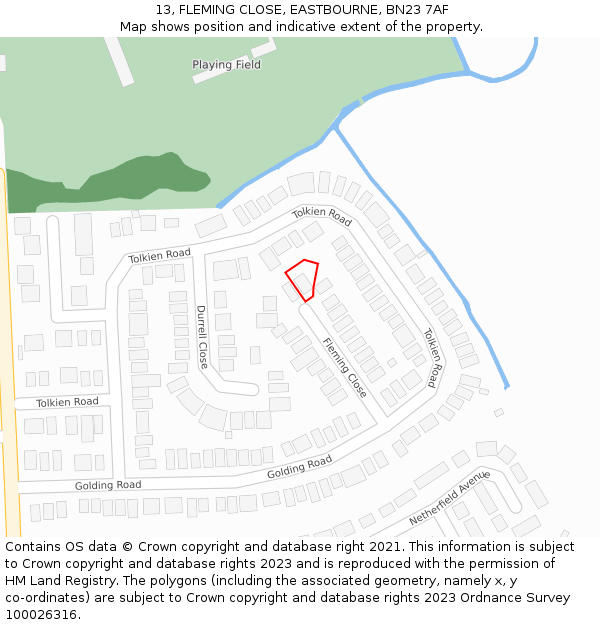 13, FLEMING CLOSE, EASTBOURNE, BN23 7AF: Location map and indicative extent of plot