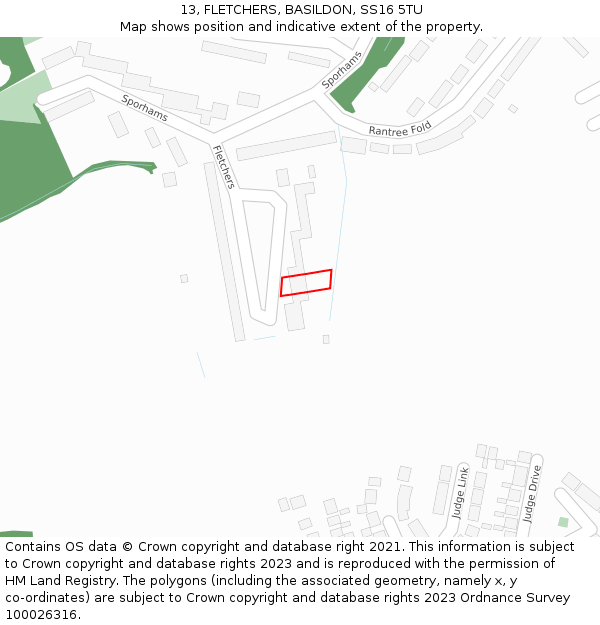 13, FLETCHERS, BASILDON, SS16 5TU: Location map and indicative extent of plot