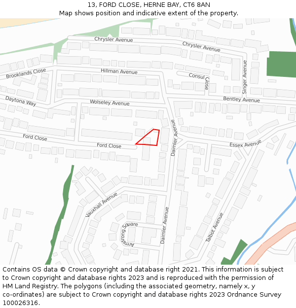 13, FORD CLOSE, HERNE BAY, CT6 8AN: Location map and indicative extent of plot