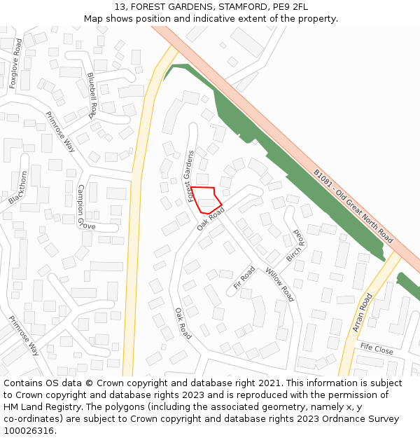 13, FOREST GARDENS, STAMFORD, PE9 2FL: Location map and indicative extent of plot