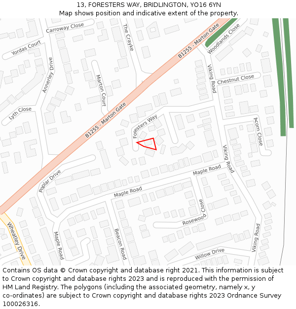 13, FORESTERS WAY, BRIDLINGTON, YO16 6YN: Location map and indicative extent of plot