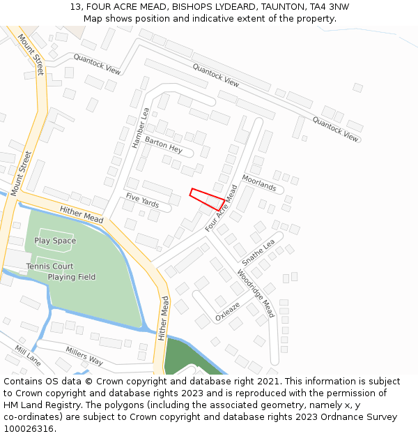 13, FOUR ACRE MEAD, BISHOPS LYDEARD, TAUNTON, TA4 3NW: Location map and indicative extent of plot