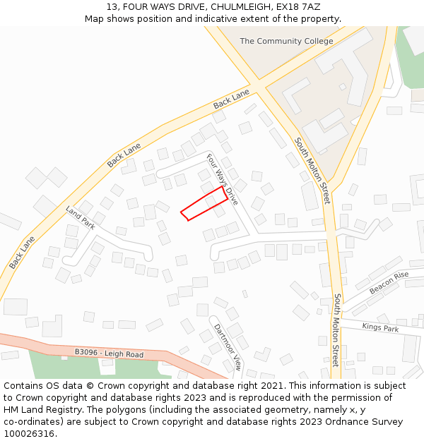 13, FOUR WAYS DRIVE, CHULMLEIGH, EX18 7AZ: Location map and indicative extent of plot