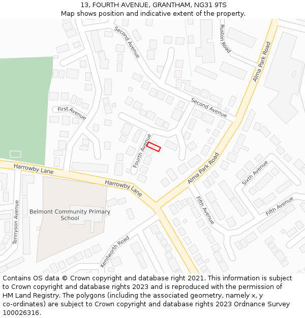 13, FOURTH AVENUE, GRANTHAM, NG31 9TS: Location map and indicative extent of plot