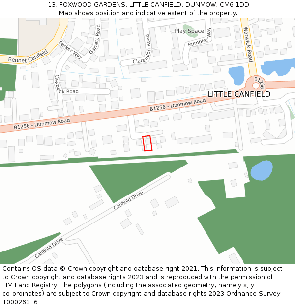 13, FOXWOOD GARDENS, LITTLE CANFIELD, DUNMOW, CM6 1DD: Location map and indicative extent of plot