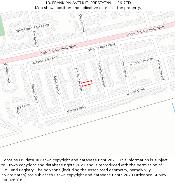 13, FRANKLYN AVENUE, PRESTATYN, LL19 7ED: Location map and indicative extent of plot