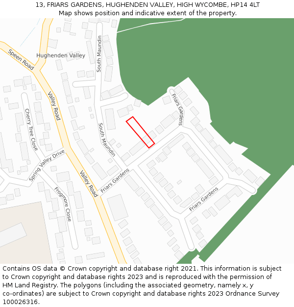 13, FRIARS GARDENS, HUGHENDEN VALLEY, HIGH WYCOMBE, HP14 4LT: Location map and indicative extent of plot
