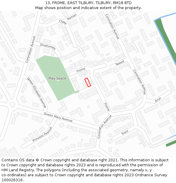 13, FROME, EAST TILBURY, TILBURY, RM18 8TD: Location map and indicative extent of plot