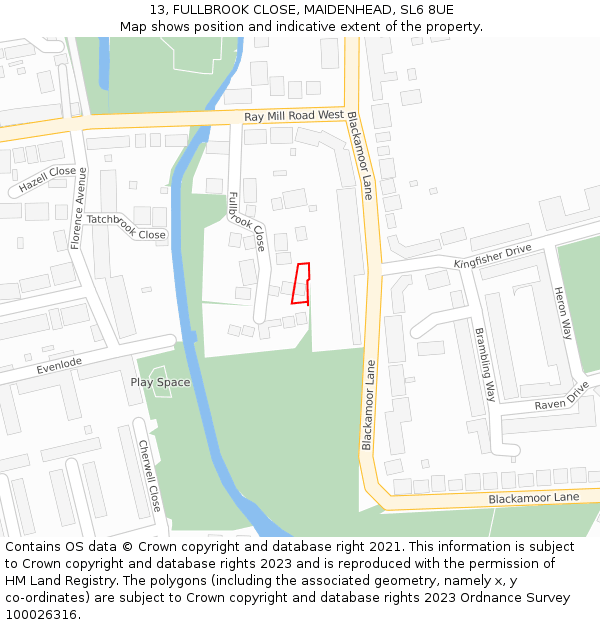 13, FULLBROOK CLOSE, MAIDENHEAD, SL6 8UE: Location map and indicative extent of plot