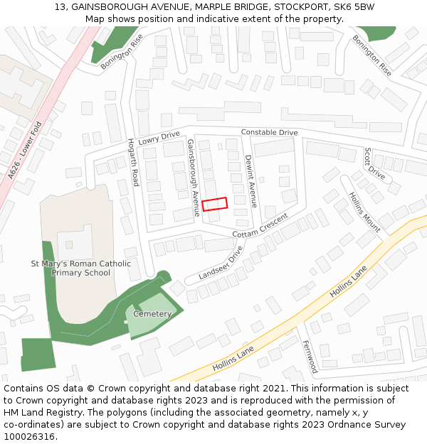 13, GAINSBOROUGH AVENUE, MARPLE BRIDGE, STOCKPORT, SK6 5BW: Location map and indicative extent of plot