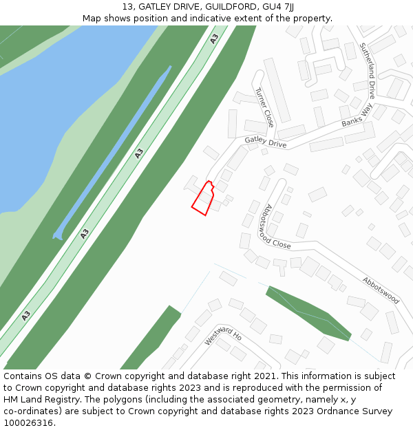 13, GATLEY DRIVE, GUILDFORD, GU4 7JJ: Location map and indicative extent of plot