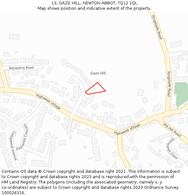 13, GAZE HILL, NEWTON ABBOT, TQ12 1QL: Location map and indicative extent of plot