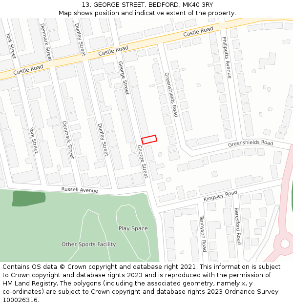 13, GEORGE STREET, BEDFORD, MK40 3RY: Location map and indicative extent of plot