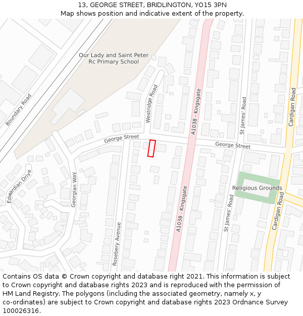 13, GEORGE STREET, BRIDLINGTON, YO15 3PN: Location map and indicative extent of plot