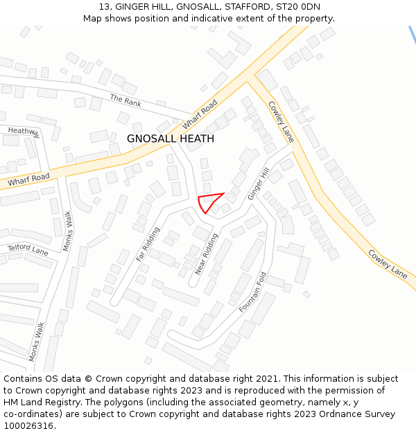 13, GINGER HILL, GNOSALL, STAFFORD, ST20 0DN: Location map and indicative extent of plot