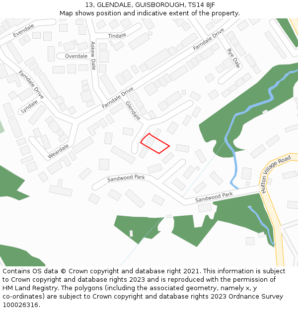 13, GLENDALE, GUISBOROUGH, TS14 8JF: Location map and indicative extent of plot