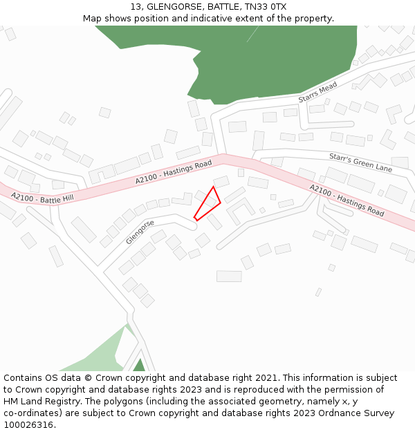 13, GLENGORSE, BATTLE, TN33 0TX: Location map and indicative extent of plot