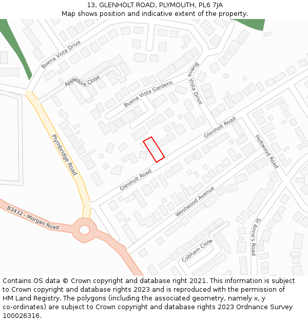 13, GLENHOLT ROAD, PLYMOUTH, PL6 7JA: Location map and indicative extent of plot