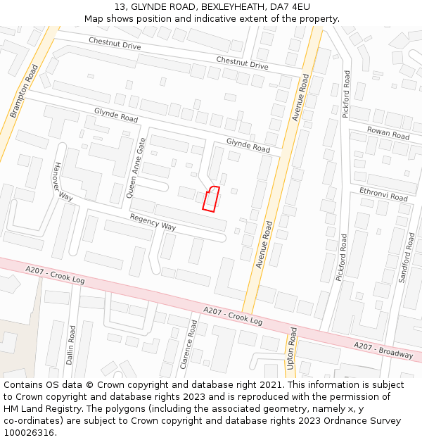 13, GLYNDE ROAD, BEXLEYHEATH, DA7 4EU: Location map and indicative extent of plot
