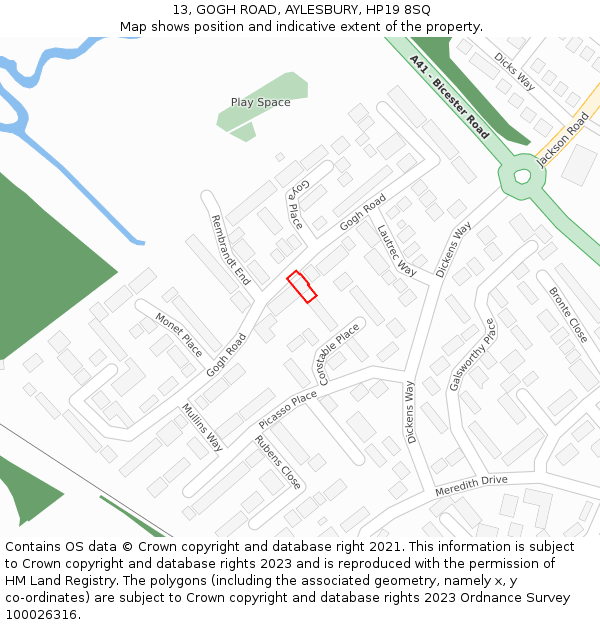 13, GOGH ROAD, AYLESBURY, HP19 8SQ: Location map and indicative extent of plot
