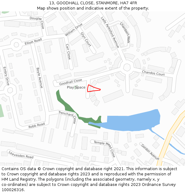 13, GOODHALL CLOSE, STANMORE, HA7 4FR: Location map and indicative extent of plot