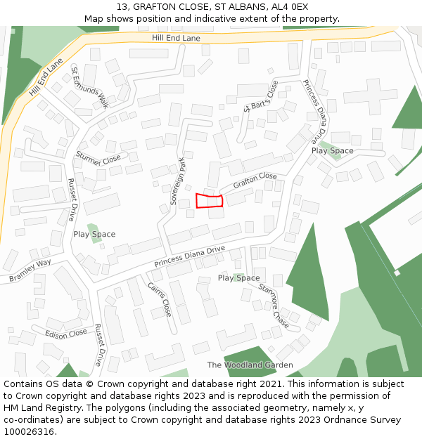 13, GRAFTON CLOSE, ST ALBANS, AL4 0EX: Location map and indicative extent of plot
