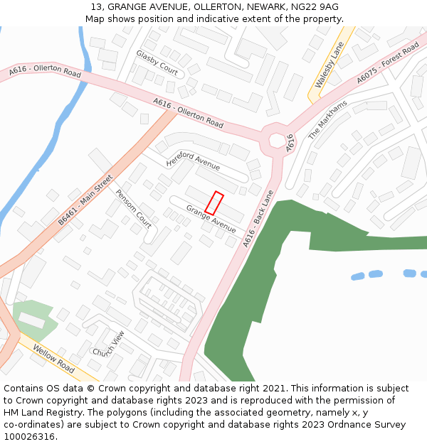 13, GRANGE AVENUE, OLLERTON, NEWARK, NG22 9AG: Location map and indicative extent of plot