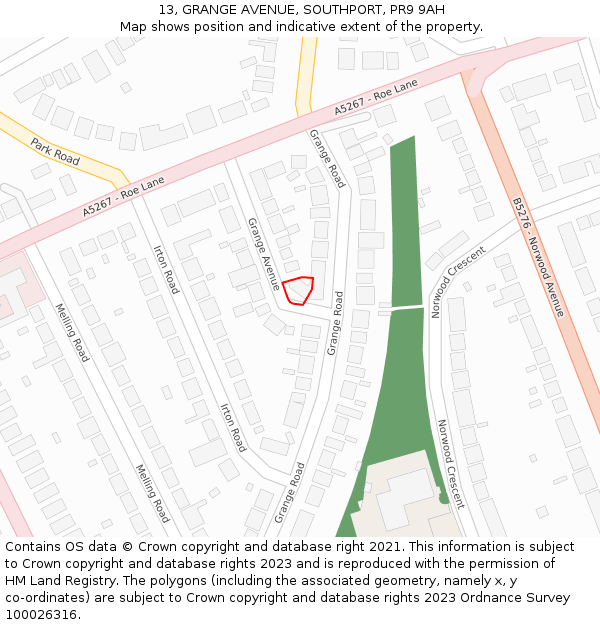 13, GRANGE AVENUE, SOUTHPORT, PR9 9AH: Location map and indicative extent of plot