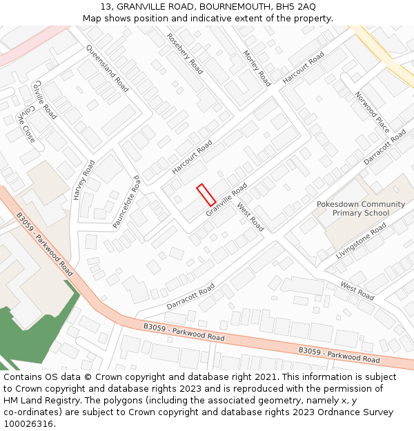 13, GRANVILLE ROAD, BOURNEMOUTH, BH5 2AQ: Location map and indicative extent of plot