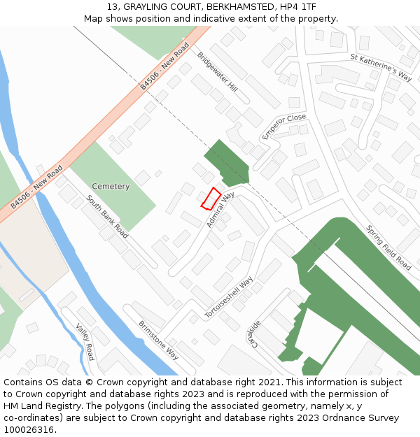 13, GRAYLING COURT, BERKHAMSTED, HP4 1TF: Location map and indicative extent of plot