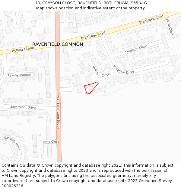 13, GRAYSON CLOSE, RAVENFIELD, ROTHERHAM, S65 4LG: Location map and indicative extent of plot