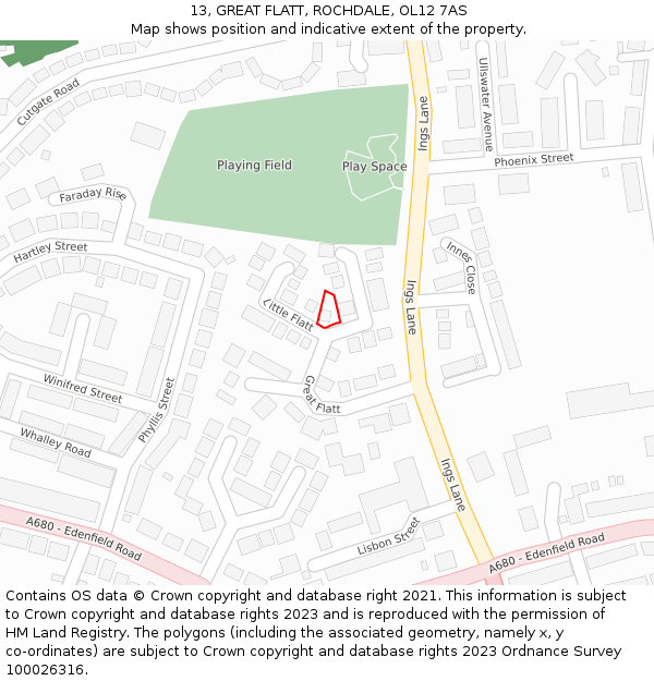 13, GREAT FLATT, ROCHDALE, OL12 7AS: Location map and indicative extent of plot