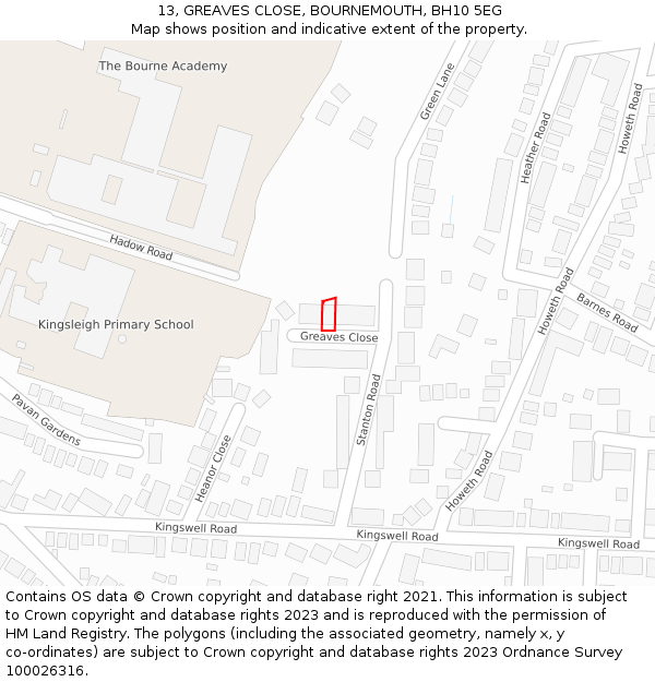 13, GREAVES CLOSE, BOURNEMOUTH, BH10 5EG: Location map and indicative extent of plot