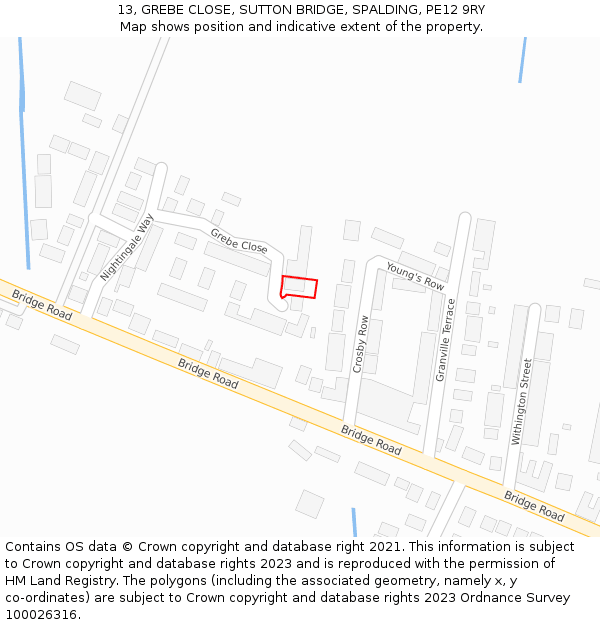 13, GREBE CLOSE, SUTTON BRIDGE, SPALDING, PE12 9RY: Location map and indicative extent of plot