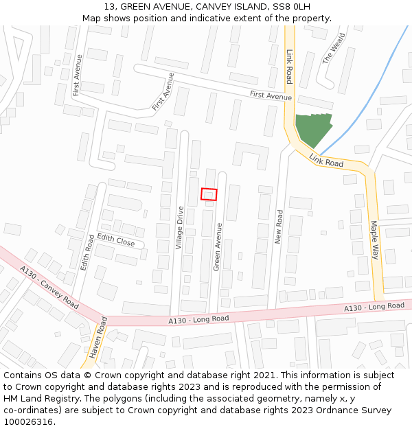 13, GREEN AVENUE, CANVEY ISLAND, SS8 0LH: Location map and indicative extent of plot