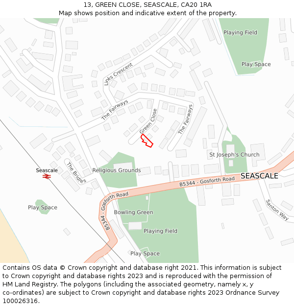 13, GREEN CLOSE, SEASCALE, CA20 1RA: Location map and indicative extent of plot