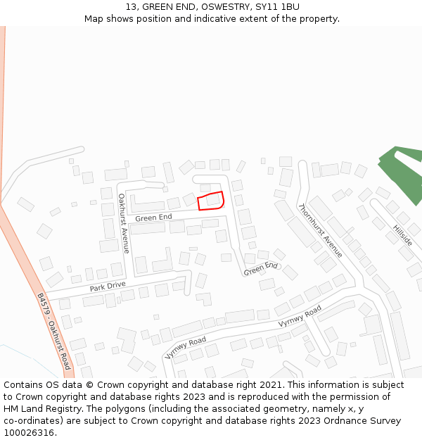 13, GREEN END, OSWESTRY, SY11 1BU: Location map and indicative extent of plot