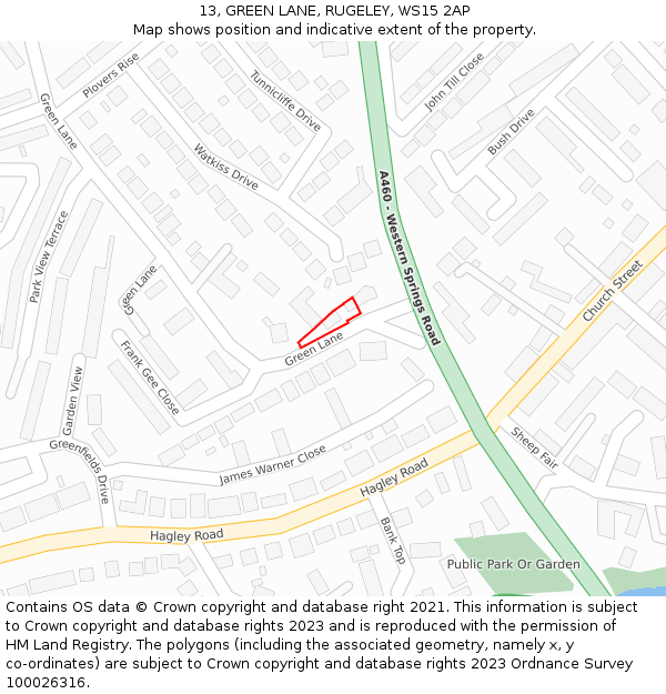 13, GREEN LANE, RUGELEY, WS15 2AP: Location map and indicative extent of plot