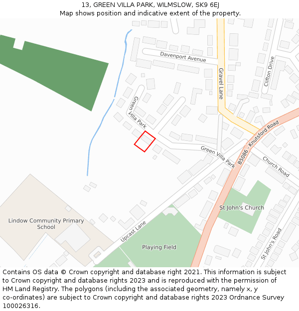 13, GREEN VILLA PARK, WILMSLOW, SK9 6EJ: Location map and indicative extent of plot