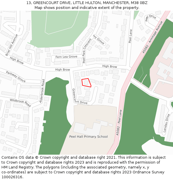 13, GREENCOURT DRIVE, LITTLE HULTON, MANCHESTER, M38 0BZ: Location map and indicative extent of plot