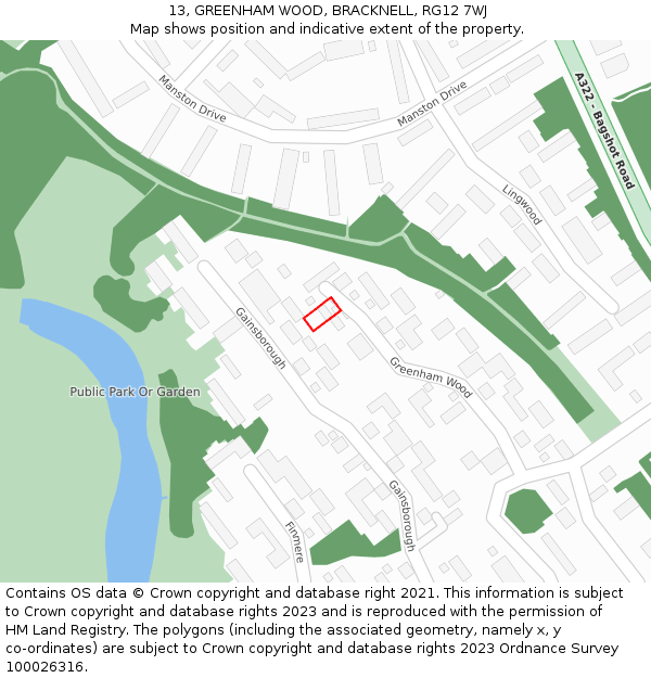 13, GREENHAM WOOD, BRACKNELL, RG12 7WJ: Location map and indicative extent of plot