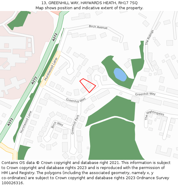 13, GREENHILL WAY, HAYWARDS HEATH, RH17 7SQ: Location map and indicative extent of plot