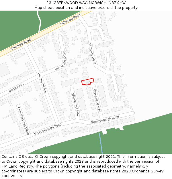 13, GREENWOOD WAY, NORWICH, NR7 9HW: Location map and indicative extent of plot