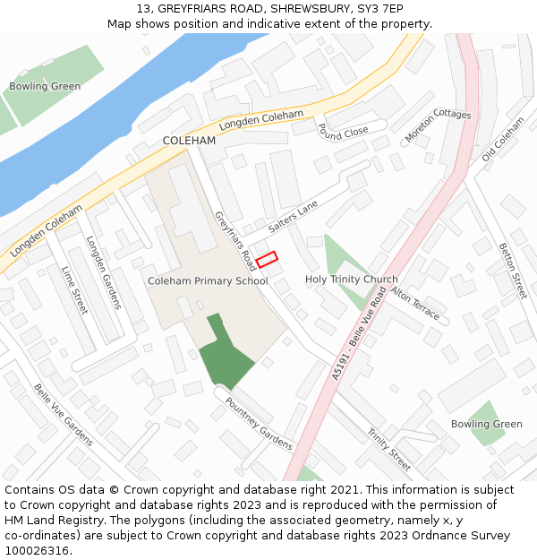 13, GREYFRIARS ROAD, SHREWSBURY, SY3 7EP: Location map and indicative extent of plot