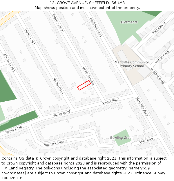 13, GROVE AVENUE, SHEFFIELD, S6 4AR: Location map and indicative extent of plot