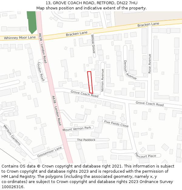 13, GROVE COACH ROAD, RETFORD, DN22 7HU: Location map and indicative extent of plot