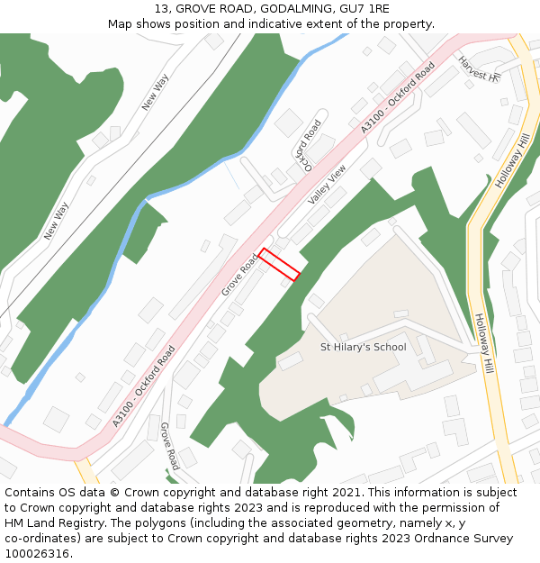 13, GROVE ROAD, GODALMING, GU7 1RE: Location map and indicative extent of plot