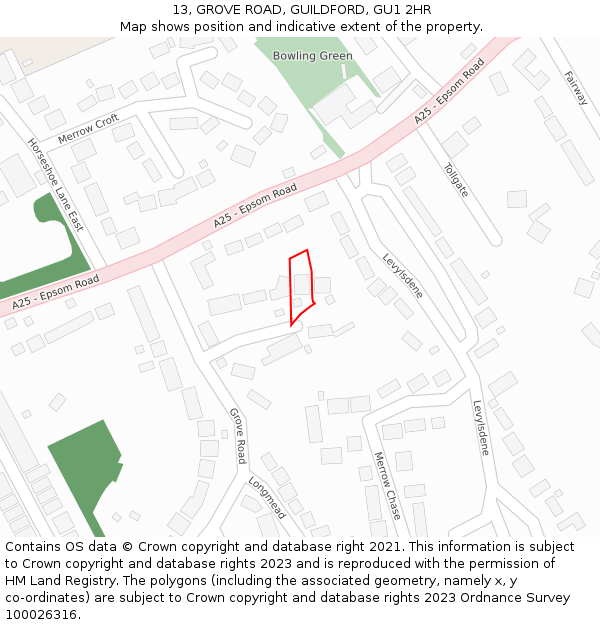 13, GROVE ROAD, GUILDFORD, GU1 2HR: Location map and indicative extent of plot