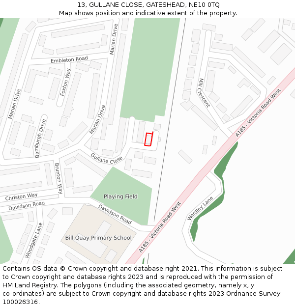 13, GULLANE CLOSE, GATESHEAD, NE10 0TQ: Location map and indicative extent of plot