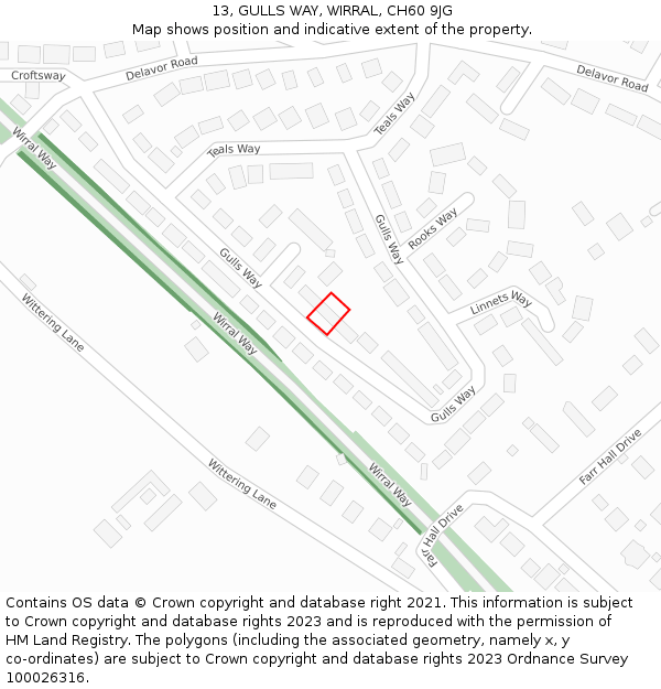 13, GULLS WAY, WIRRAL, CH60 9JG: Location map and indicative extent of plot